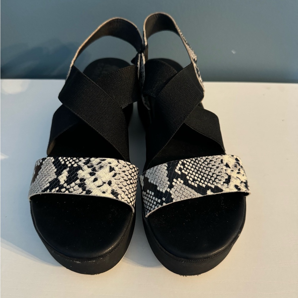 Sorel chunky snakeskin sandals